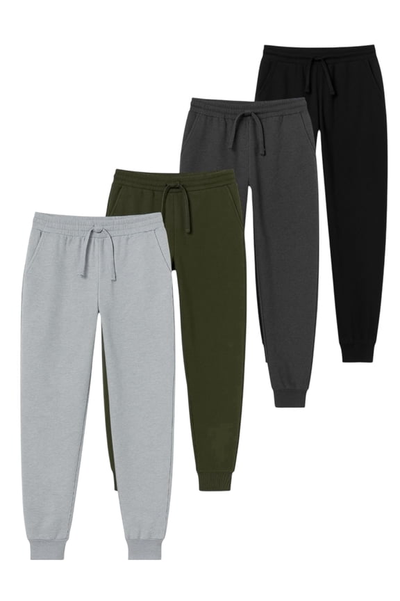 4 Pack Men Fleece Athletic Jogger Pants with Pockets - Soft and Comfortable Sweatpants