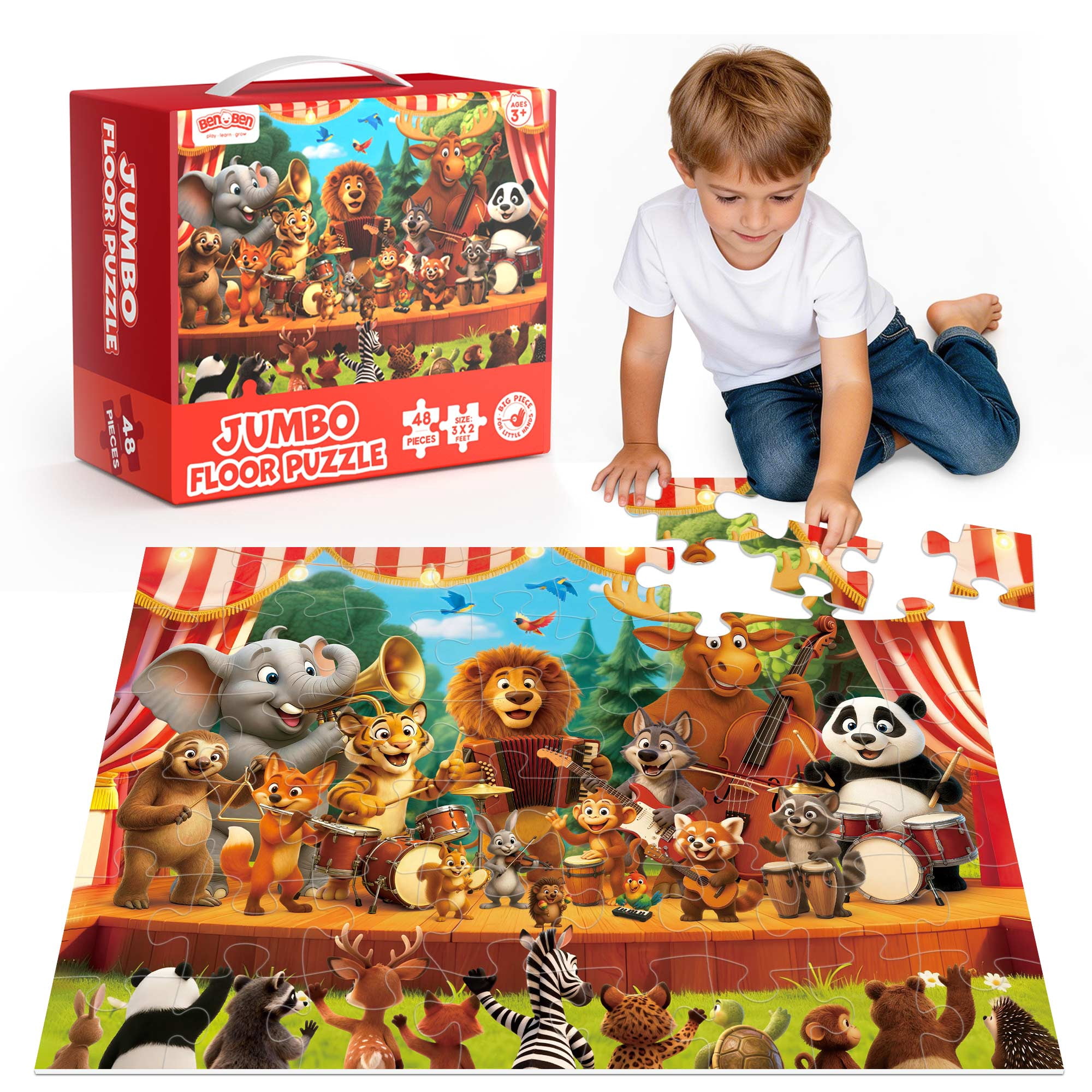 BenBen, Animal Concert Jumbo Floor Puzzle, 48 Pieces, 2 x 3 Feet