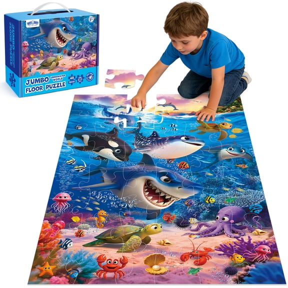 BenBen Floor Puzzles for Kids 3-6, 48 Piece Underwater Ocean Large Jigsaw Puzzles for Toddlers 2-4