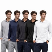 BenBen 5-Pack Men Polo Shirts Long Sleeve Lightweight Everyday Casual Wear Breathable Fabric