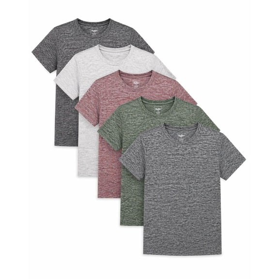 BenBen 5-Pack Youth Boy T Shirts Short Sleeve Moisture Wicking Performance Tees Everyday Wear Gym