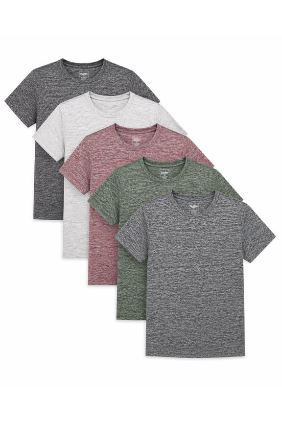 5-Pack Youth Boy T Shirts Short Sleeve Moisture Wicking Performance Tees Everyday Wear Gym