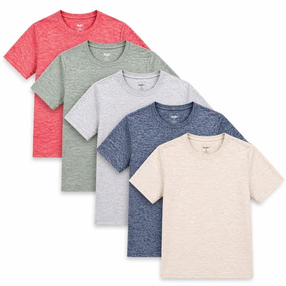 BenBen 5-Pack Youth Boy T Shirts Short Sleeve Moisture Wicking Performance Tees Everyday Wear Gym