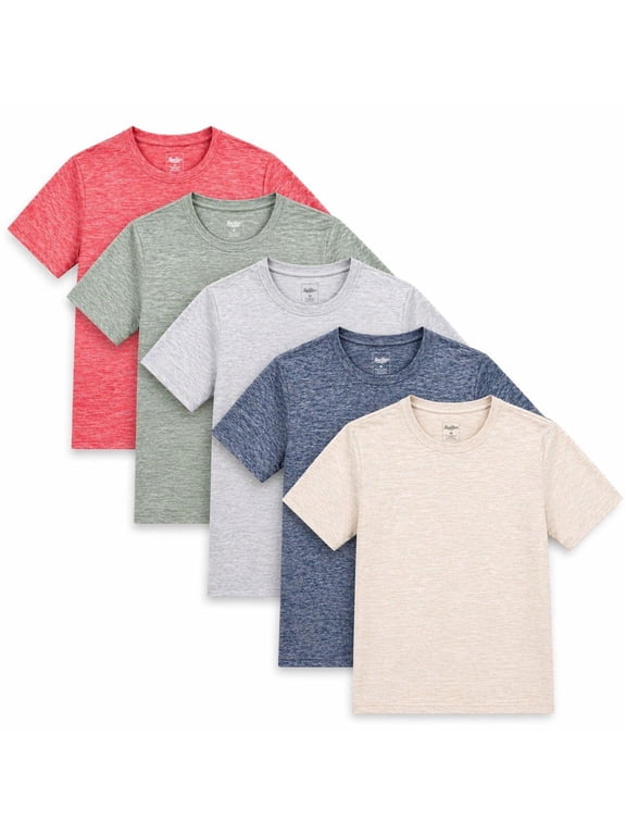 5-Pack Youth Boy T Shirts Short Sleeve Moisture Wicking Performance Tees Everyday Wear Gym