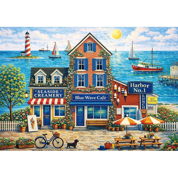 BenBen 500 Pieces Puzzles for Adults, Cozy Seaside Town, Jigsaw Puzzle with Patterns on Back