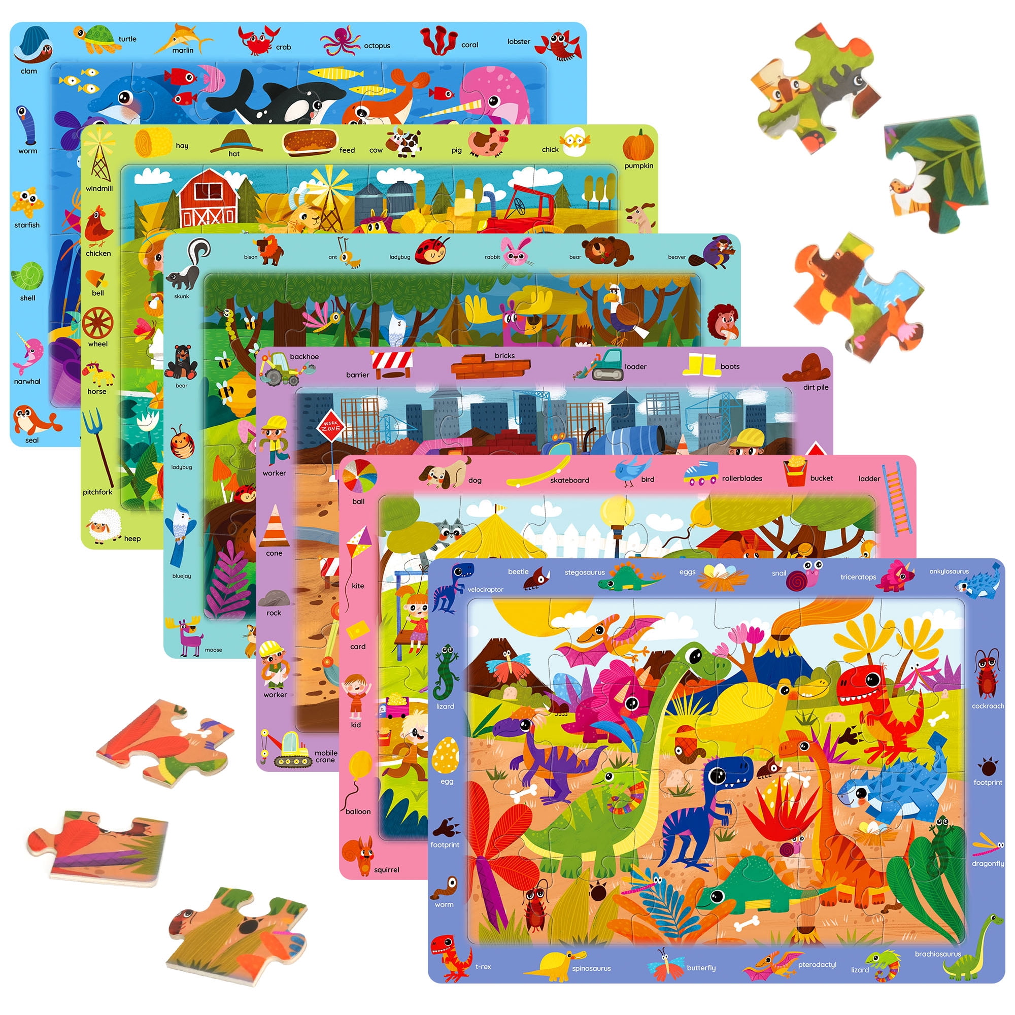 BenBen Puzzles for Kids Ages 3-6, 6 Pack, 24 Piece Search and Find Kids ...