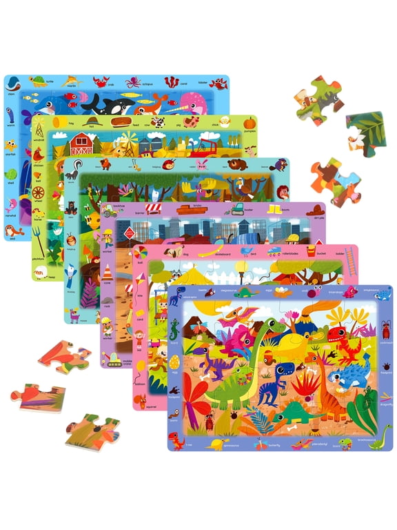 Puzzles for Kids Ages 3-6, 6 Pack, 24 Piece Search and Find Kids Puzzles Toy for Boys Girls