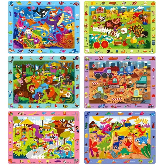 BenBen Puzzles for Kids Ages 3-6, 6 Pack, 24 Piece Search and Find Kids Puzzles Toy for Boys Girls