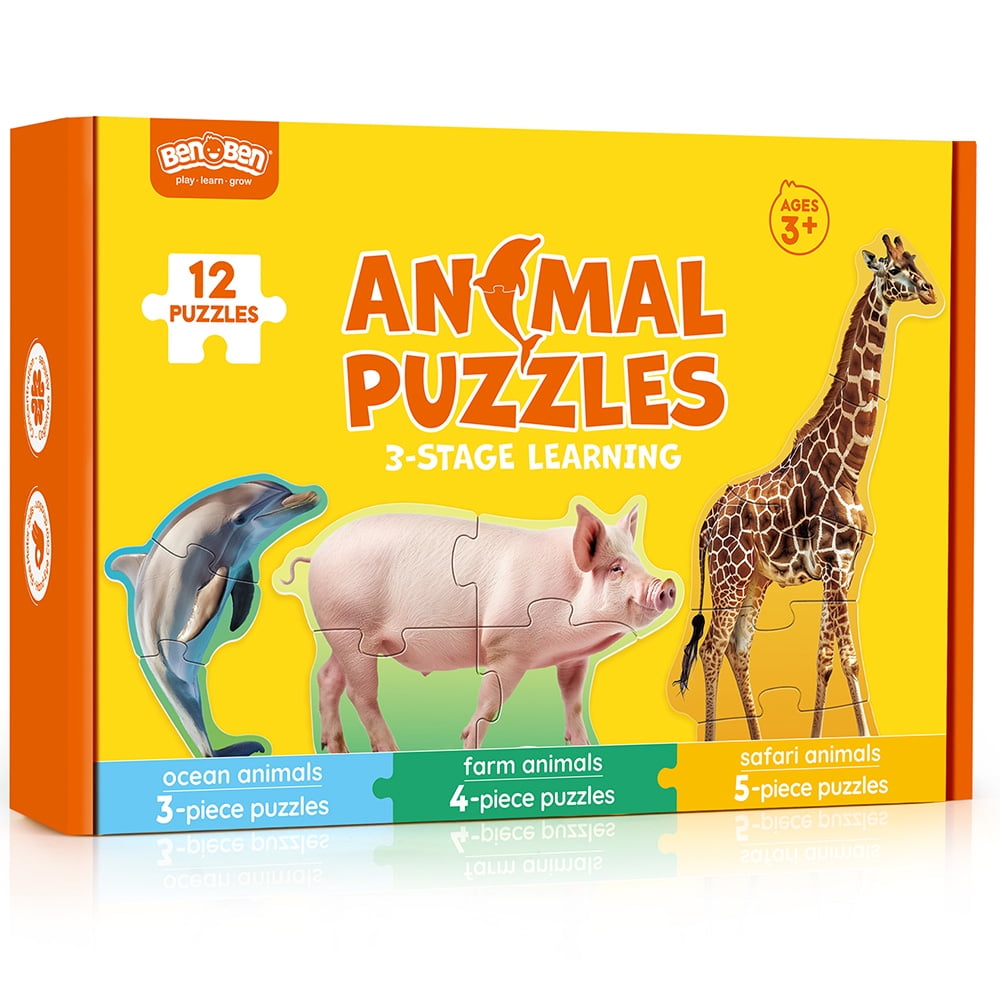 BenBen Animal Jigsaw Puzzles for Toddler, Educational Montessori Toys for Kids Ages 2-5, Boys, Girls