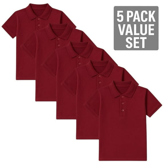 BenBen Boys Polo Shirts 5-Pack – Short Sleeve Cotton Uniform Shirts for School, Casual & Daily Wear Size 4y to 16y
