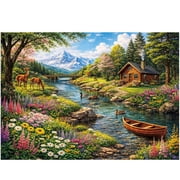 BenBen Puzzles for Adults 500 Pieces, Mountain Cabin Spring Retreat, Jigsaw Puzzle with Patterns on Back