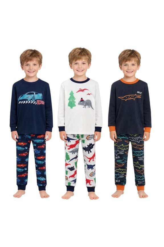 Kids Toddler Boy Pajamas Set 3-Pack Snug Fit Soft & Cozy - Size 2Y to 7Y