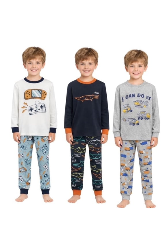 Kids Toddler Boy Pajamas Set 3-Pack Snug Fit Soft & Cozy - Size 2Y to 7Y