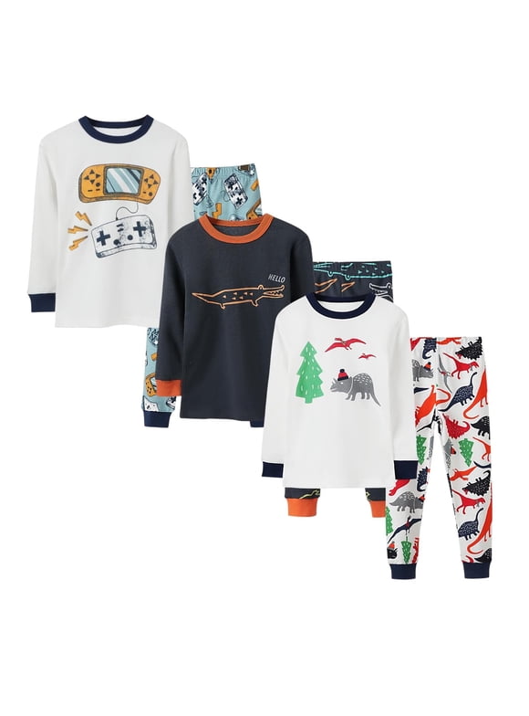 Kids Toddler Boy Pajamas Set 3-Pack Snug Fit Soft & Cozy - Size 2Y to 7Y