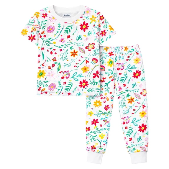 BenBen Kids Toddler Girl Pajamas Pj Set Short Sleeve Snug Fit Soft & Cozy Size 2Y to 10Y
