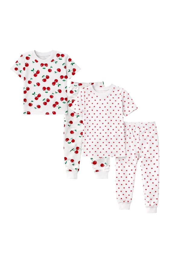 Kids Toddler Girl Pajamas Pj Set Short Sleeve Snug Fit Soft & Cozy Sleepwear Loungewear 2-Pack - Size 2Y to 10Y