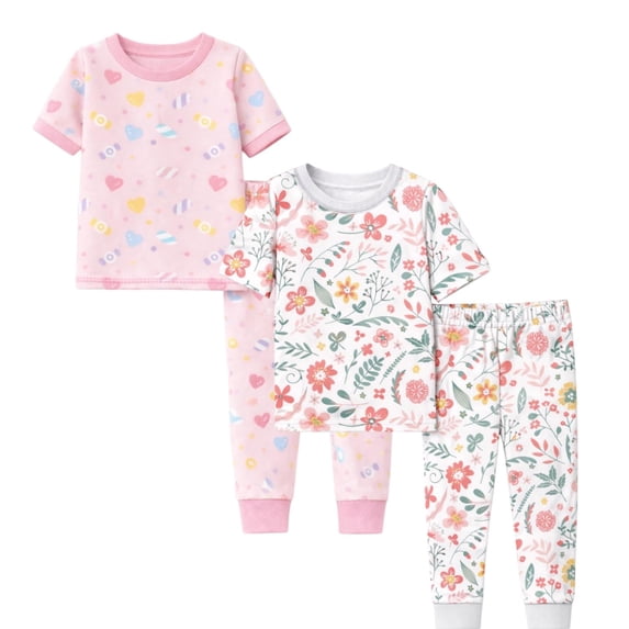 BenBen Kids Toddler Girl Pajamas Pj Set Short Sleeve Snug Fit Soft & Cozy Sleepwear Loungewear 2-Pack - Size 2Y to 10Y