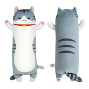 BenBen Long Cat Plush Pillow, Cat Stuffed Animal Body Pillow for Kids, 20 in, Grey