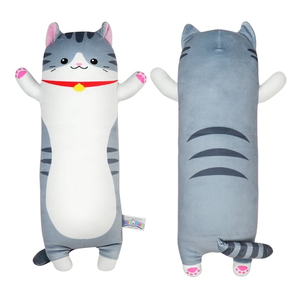 BenBen Long Cat Plush Pillow, Cat Stuffed Animal Body Pillow for Kids, 27.5 in, Grey