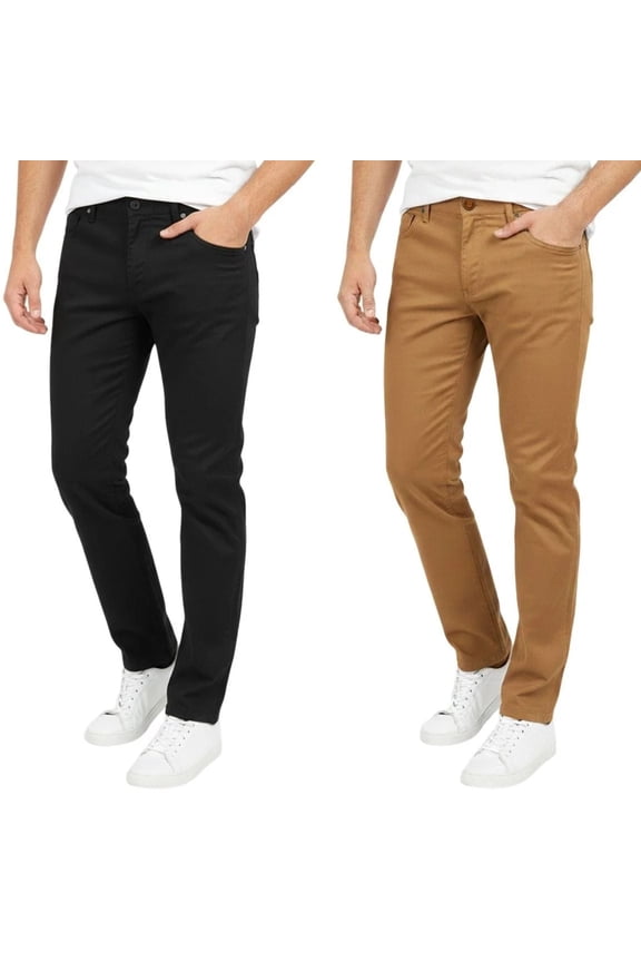 Men Chino Pants Slim Fit Cotton Stretch 2-Pack