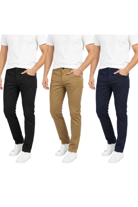 Men Chino Pants Slim Fit Cotton Stretch Everyday Wear - 3 Pack