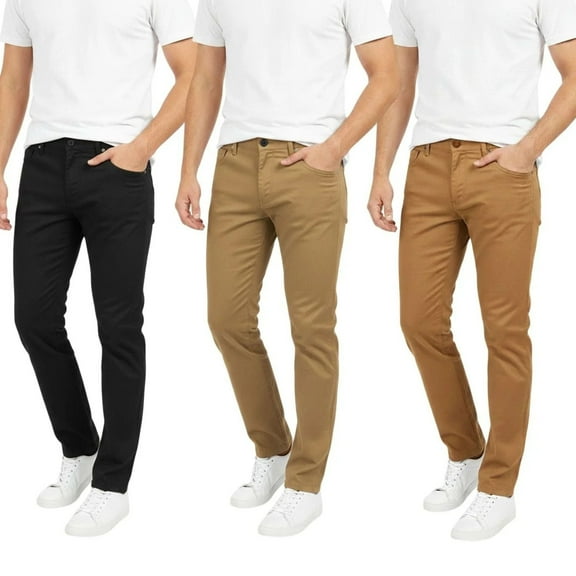 BenBen Men Chino Pants Slim Fit Cotton Stretch Everyday Wear - 3 Pack
