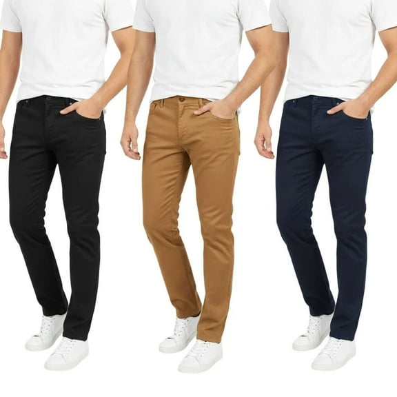 BenBen Men Chino Pants Slim Fit Cotton Stretch Everyday Wear - 3 Pack