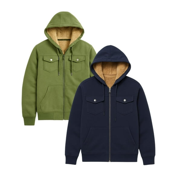 BenBen Men Hoodies Pullover Sherpa Lined Zip Up with Pockets - 2 Pack