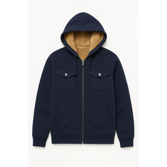 BenBen Men Hoodies Sherpa Full Zip With Pockets Soft & Cozy