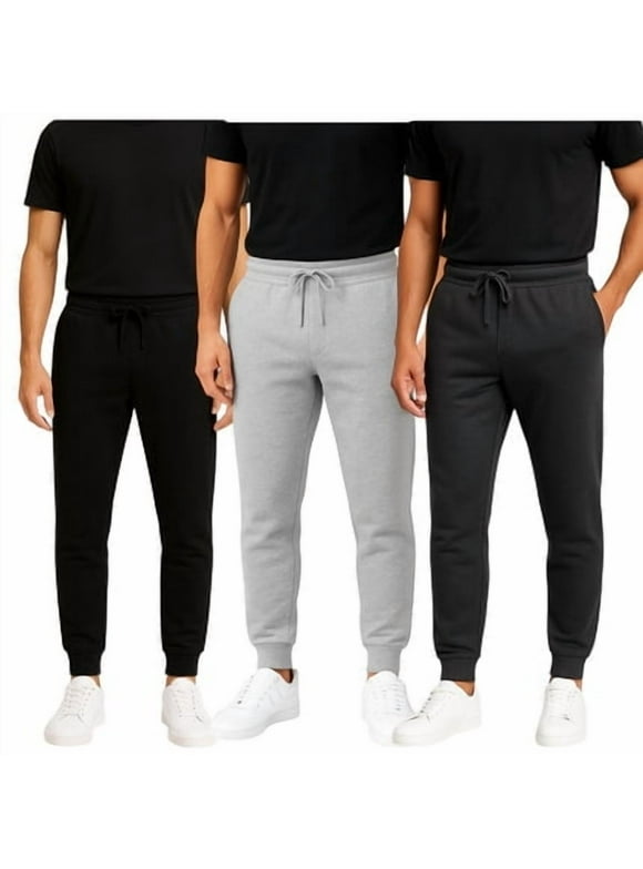 Men Joggers Zipper Fleece Ultra Soft Ghost - 3 Pack