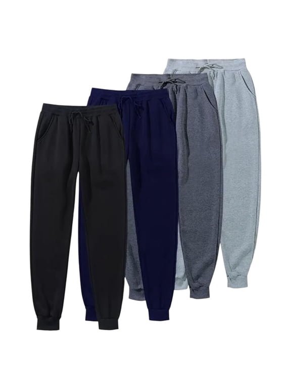Men Sweatpant Fleece Jogger Pants Athletic Soft Fit Gym Running Workout - 4 Pack