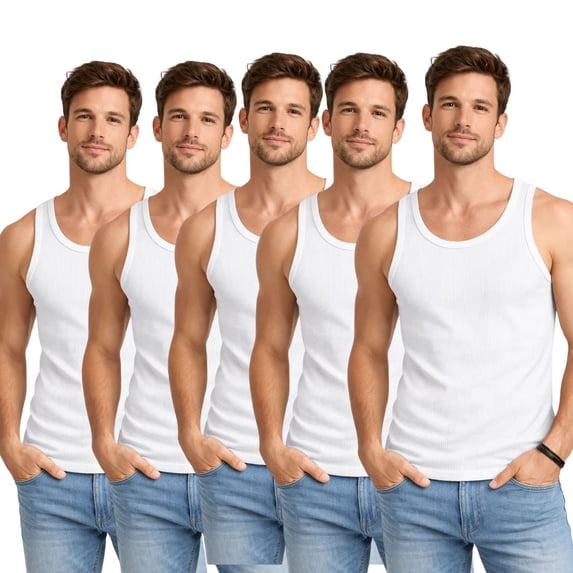 BenBen Men Tank Tops Ribbed Classic Fit Cotton Undershirt Tank Breathable 5-Pack