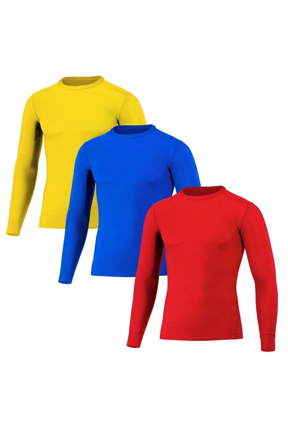 Men Compression Shirts Gym Tops Moisture-Wicking Cool Tek 3-Pack L/S