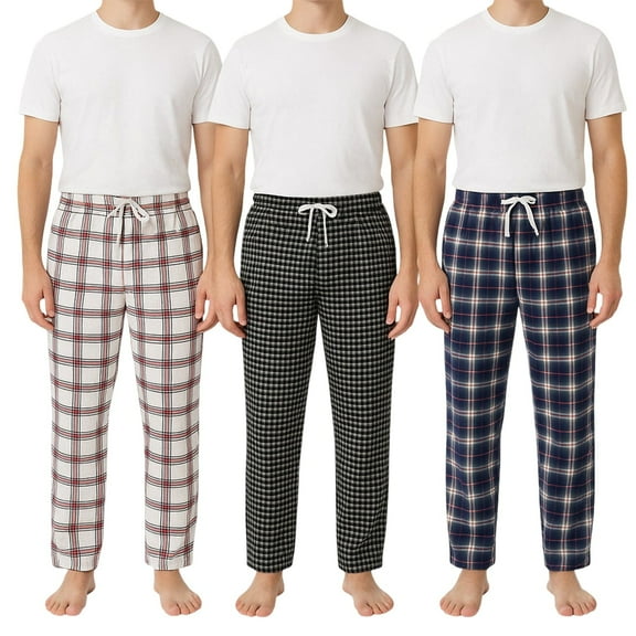 BenBen Men's Pajamas Flannel Plaid Cotton Perfect for Sleep & Loungewear - 3 Pack
