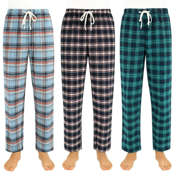BenBen Men's Pajamas Flannel Plaid Cotton Perfect for Sleep & Loungewear - 3 Pack