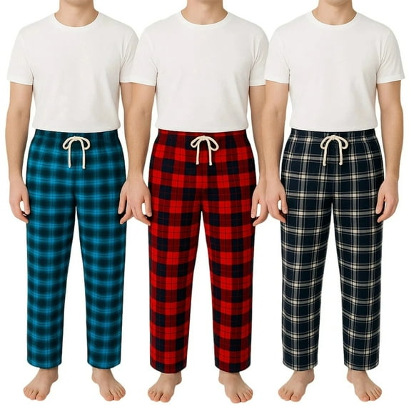 BenBen Men's Pajamas Flannel Plaid Cotton Perfect for Sleep & Loungewear - 3 Pack