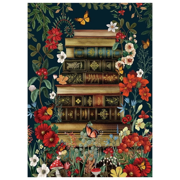 BenBen 500 Pieces Puzzles for Adults, Vintage Books and Wildflower Jigsaw Puzzle Letters on Back