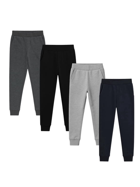 Youth Boy Sweatpants Joggers Pants Athletic Soft Running Lounge Exercise Gym Workout - 4 Pack