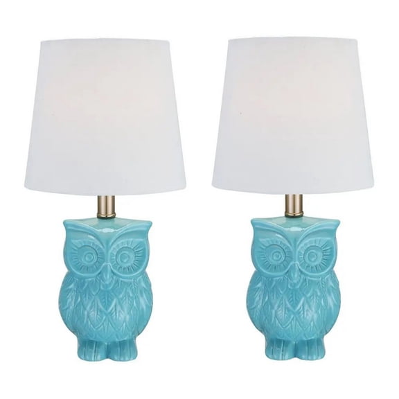 18 Inch Table Lamp with Owl Stand - Set of 2 - Ceramic - Aqua Haze Finish
