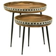 thumbnail image 1 of Benjara 2 Piece Nesting Tables with Inlaid Bone Detail Design, Mango Wood, Brown, 1 of 5