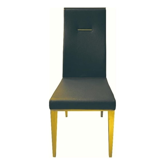 Benjara 22" Dining Chair- Brushed Gold Legs- Set of 4- Black Vegan Leather