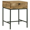thumbnail image 1 of 24 Inch End Table with Slender Iron Base- Honey Brown Mango Wood Frame, 1 of 5