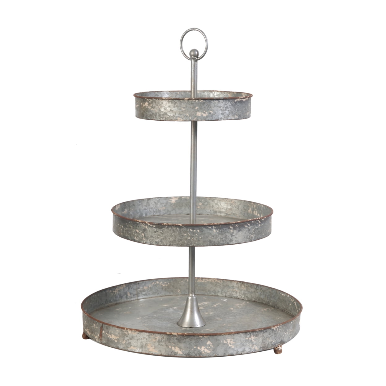 24 Inch Metal Decorative Stand, 3 Tiers with Round Trays, Gray- Saltoro ...