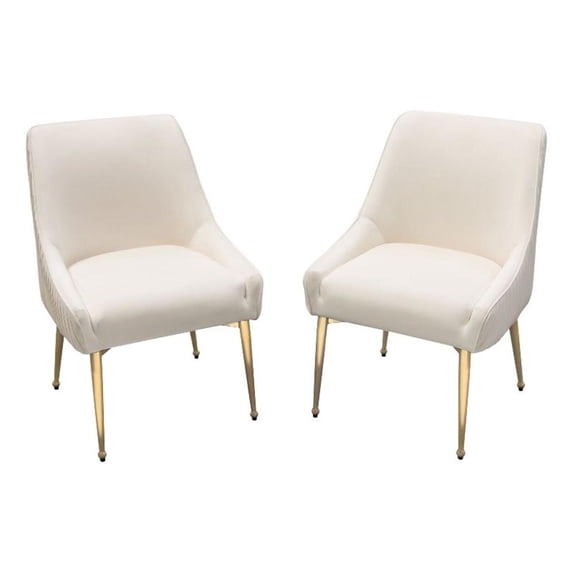Benjara 24" Dining Chair (Set of 2)- Cushioned Seating- Sloped Arms- Off White