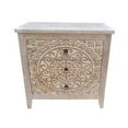 thumbnail image 1 of 28 Inch Ornate Medallion Accent Cabinet with 3 Drawers, Mango Wood, White, 1 of 5