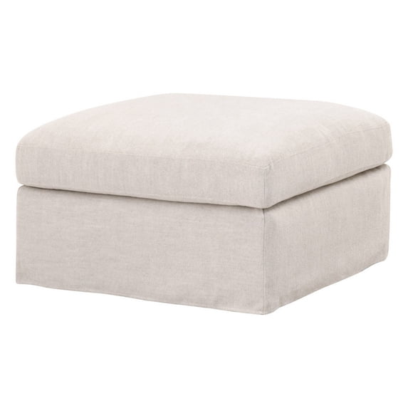 BenJara 33 Inch Modular Slipcover Ottoman with Wood Frame, Modern Bisque Fabric