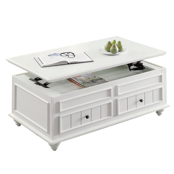 Benjara 48 Inch Coffee Table, Lift Top Function, 2 Drawers, White Poplar Wood