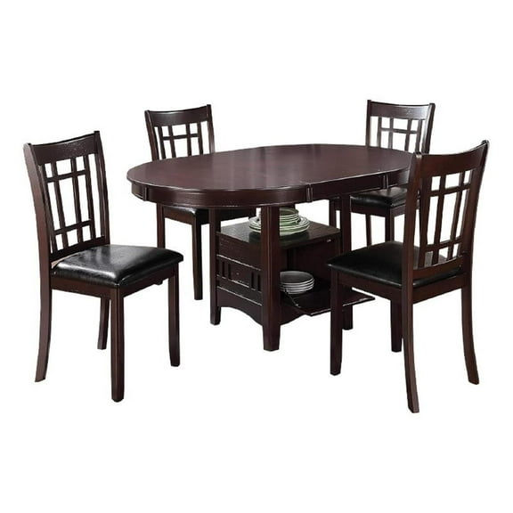 5 Piece Dining Set- 42 Inch Round Extendable Table With 4 Chairs- Espresso
