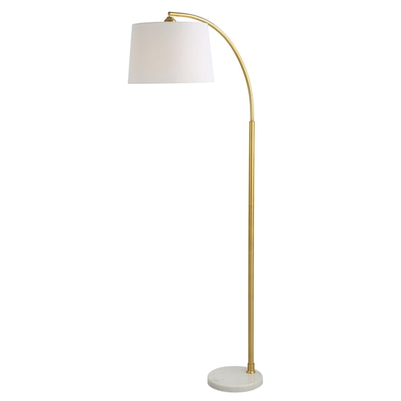 65 Inch Arc Floor Lamp with Adjustable Shade, Marble Base, Gold, White- Saltoro Sherpi