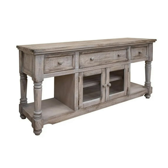 70 Inch TV Media Entertainment Center, Mango Wood, 3 Drawers, 2 Door, White